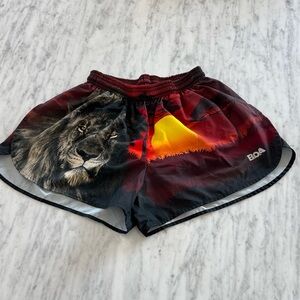 Mens Red Black Lion Sunset Running Shorts. S